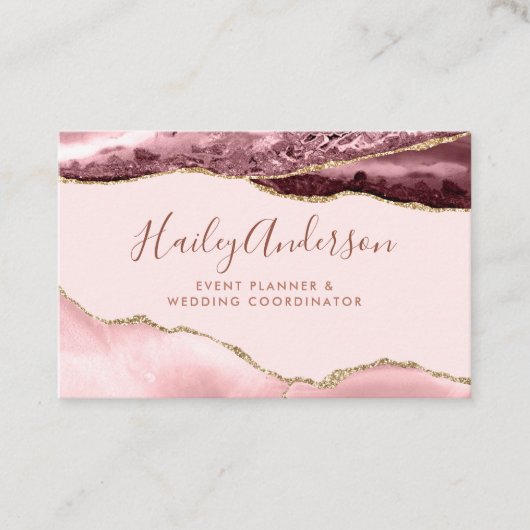 Blush roze & Gold Glitter Waterverf Gilded Agate Visitekaartje (Voorkant)