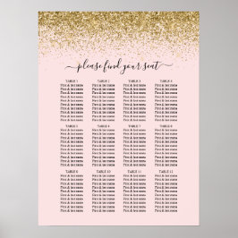 Blush roze & Gold Glitter Wedding Seating Chart Poster