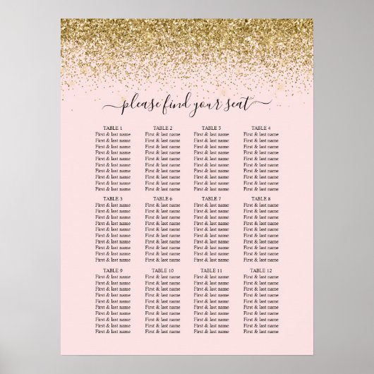 Blush roze & Gold Glitter Wedding Seating Chart Poster (Voorkant)