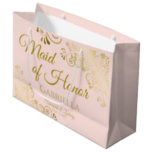 Blush roze & Gold Lace Maid of Honor Chic Wedding Groot Cadeauzakje