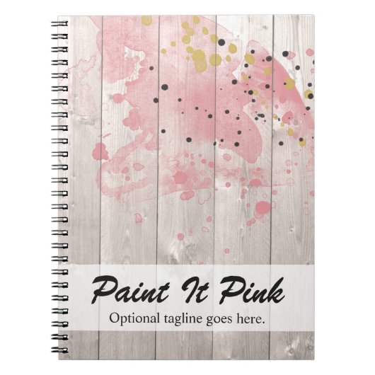 Blush Roze & Gold Paint Splatter op bijtend hout Notitieboek (Voorkant)
