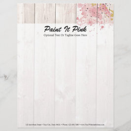 Blush Roze & Gold Paint Splatter op bijtend hout Persoonlijk Briefhoofd