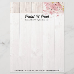 Blush Roze & Gold Paint Splatter op bijtend hout Persoonlijk Briefhoofd