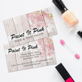 Blush Roze & Gold Paint Splatter op bijtend hout Visitekaartje