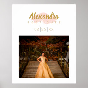 Blush roze & Gold Photo Quinceanera Poster