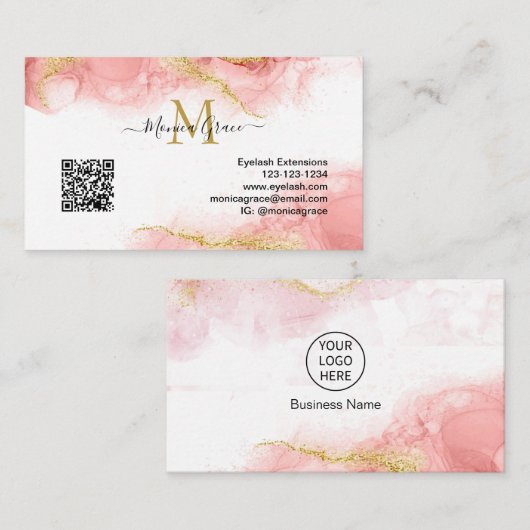 Blush roze Gold QR Code Aangepaste Logo gegadigde Visitekaartje (Voorkant / Achterkant)