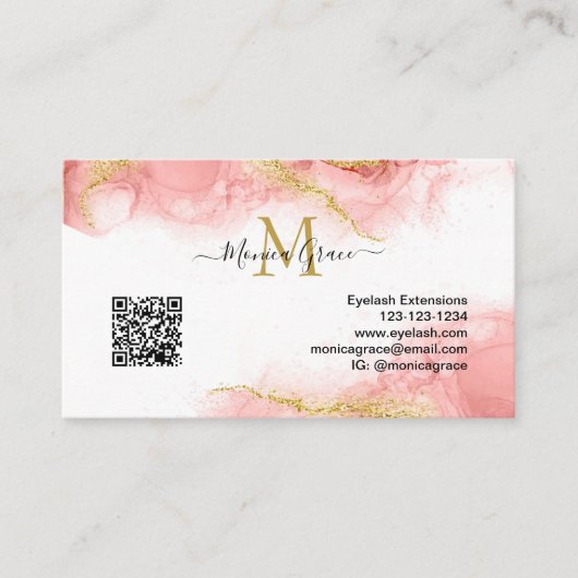 Blush roze Gold QR Code Aangepaste Logo gegadigde  Visitekaartje (Voorkant)