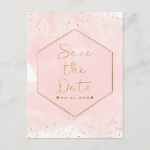 Blush roze & Gold Splatter Modern Save the Date Aankondigingskaart