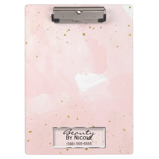 Blush roze & Gold Splatter Moderne, speciaal geper Klembord (Voorkant)