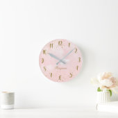 Blush roze & Gold Splatter Moderne, speciaal geper Ronde Klok (Huis)