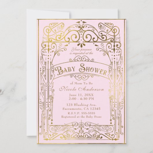 Blush Roze & Gold Victoriaans Baby shower Kaart (Voorkant)
