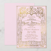 Blush Roze & Gold Victoriaans Baby shower Kaart (Voorkant / Achterkant)