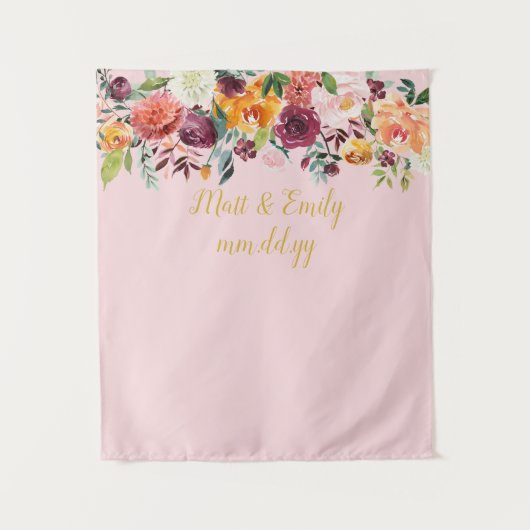 Blush Roze & Gold Weddenfoto Booth-achtergrond Wandkleed (Voorkant)