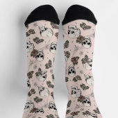 Blush Roze Gotische Schedels en Rozen Bloemen Sokken (Top)