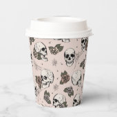 Blush Roze Gotische Schedels en Rozen Halloween Papieren Bekers (Achterkant)