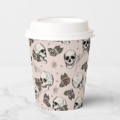 Blush Roze Gotische Schedels en Rozen Halloween Papieren Bekers (Voorkant)