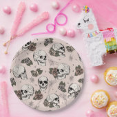 Blush Roze Gotische Schedels en Rozen Halloween Papieren Bordje (Feest)