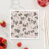 Blush Roze Gotische Schedels en Rozen Halloween Servet (Insitu)