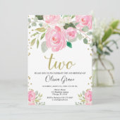 Blush roze goud 2e verjaardag bloemmeisje verjaard kaart (Staand voorkant)