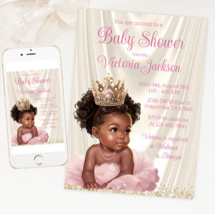 Blush Roze Goud Afrikaans Prinses Baby shower Kaart
