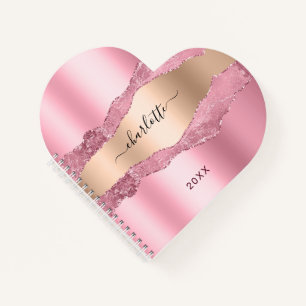 Blush roze goud agaat marmer naam notitieboek