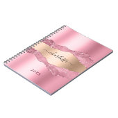 Blush roze goud agaat marmer naam notitieboek (Linkerzijde)