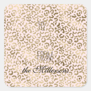 Blush Roze Goud Antiek Luipaard Print Vierkante Sticker