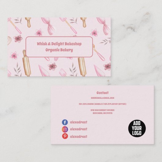 Blush Roze & Goud Bakken & Kookgerei Bakkerij Visitekaartje (Voorkant / Achterkant)