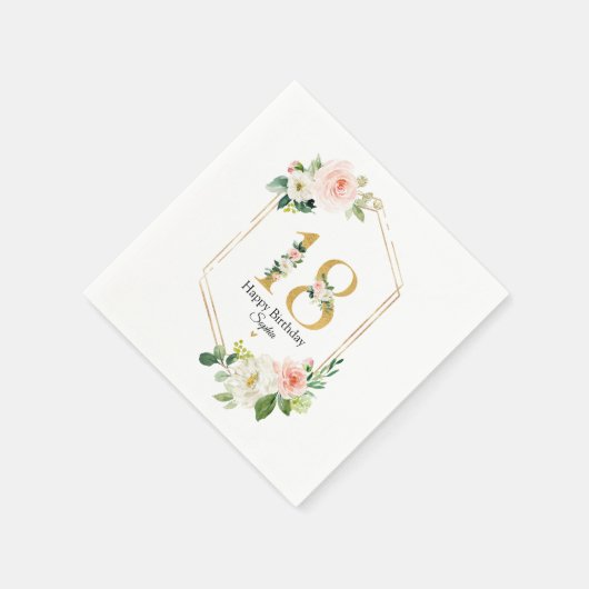 Blush Roze & Goud Bloemen 18e Verjaardag Custom Servet (Hoek)