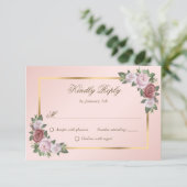 Blush Roze Goud Bloemen Bruiloft RSVP Kaarten Kaartje (Staand voorkant)