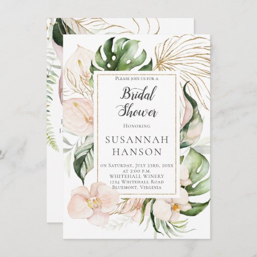 Blush Roze Goud Bloemen FrameTropisch Vrijgezellen Kaart (Voorkant / Achterkant)