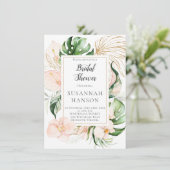 Blush Roze Goud Bloemen FrameTropisch Vrijgezellen Kaart (Staand voorkant)