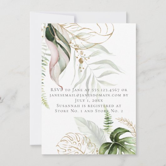 Blush Roze Goud Bloemen FrameTropisch Vrijgezellen Kaart (Achterkant)