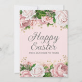 Blush Roze Goud Bloemen Gelukkig Pasen Feestdagenkaart (Voorkant)