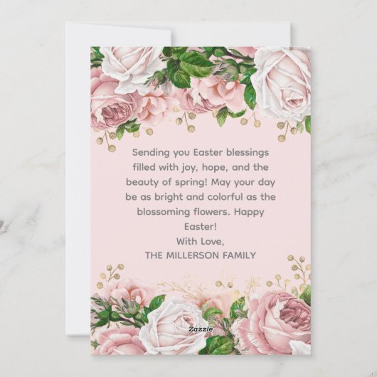 Blush Roze Goud Bloemen Gelukkig Pasen Feestdagenkaart (Achterkant)