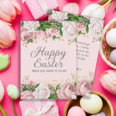 Blush Roze Goud Bloemen Gelukkig Pasen Feestdagenkaart