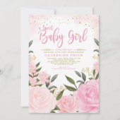 Blush Roze Goud Bloemen Greenery Meisje Baby showe Kaart (Voorkant)