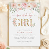 Blush Roze Goud Bloemen Meisje Baby shower Kaart