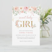 Blush Roze Goud Bloemen Meisje Baby shower Kaart (Staand voorkant)