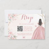 Blush Roze Goud Bloemen Meisje Charra XV Años QR RSVP Kaartje (Voorkant)
