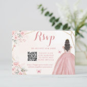 Blush Roze Goud Bloemen Meisje Charra XV Años QR RSVP Kaartje (Staand voorkant)