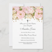  Blush Roze Goud Bloemen Meisje Doop Kaart (Voorkant)