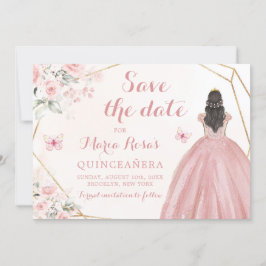 Blush Roze Goud Bloemen Meisje Quinceañera Kaart