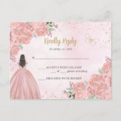 Blush Roze Goud Bloemen Prinses Quinceañera RSVP Briefkaart (Voorkant)