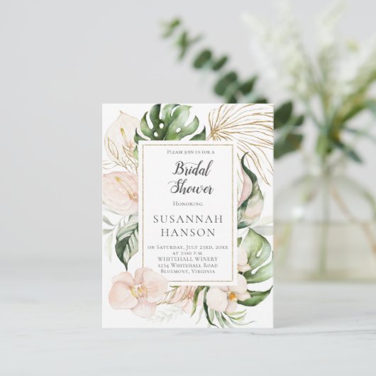 Blush Roze Goud Bloemen Tropisch Vrijgezellenfeest Briefkaart (Staand voorkant)