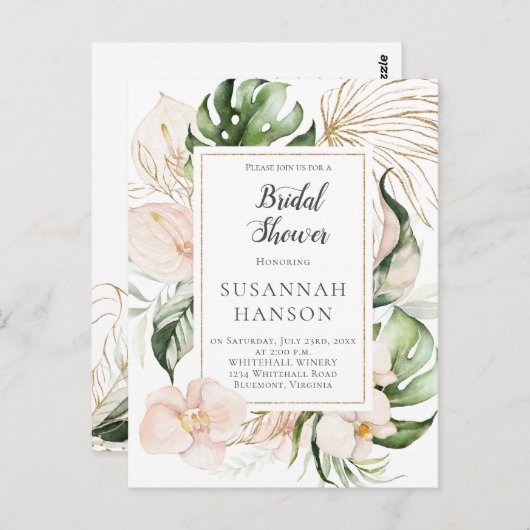 Blush Roze Goud Bloemen Tropisch Vrijgezellenfeest Briefkaart (Voorkant / Achterkant)
