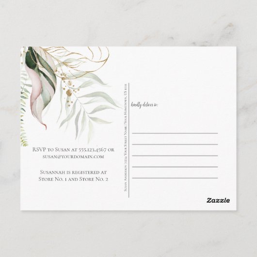 Blush Roze Goud Bloemen Tropisch Vrijgezellenfeest Briefkaart (Achterkant)