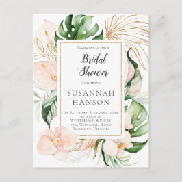 Blush Roze Goud Bloemen Tropisch Vrijgezellenfeest Briefkaart