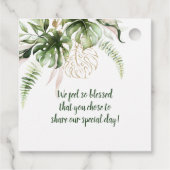Blush Roze Goud Bloemen Tropische Monstera Bruilof Bedankjes Labels (Achterkant)