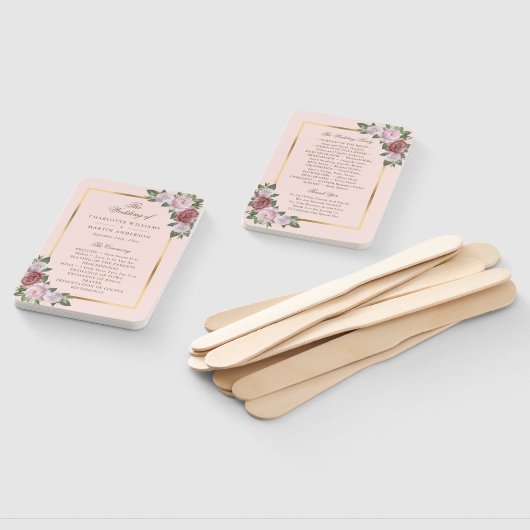 Blush Roze Goud Bloemen Trouwprogramma Fans Handwaaier (Niet-gemonteerd)